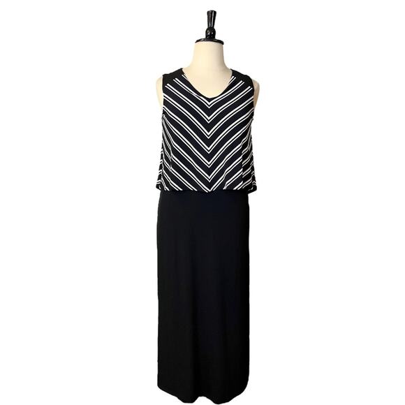 Chico’s NEW Maxi Dress V-neck Olivia Fall Stripes Black Chevron Women's Size XL - Picture 1 of 14